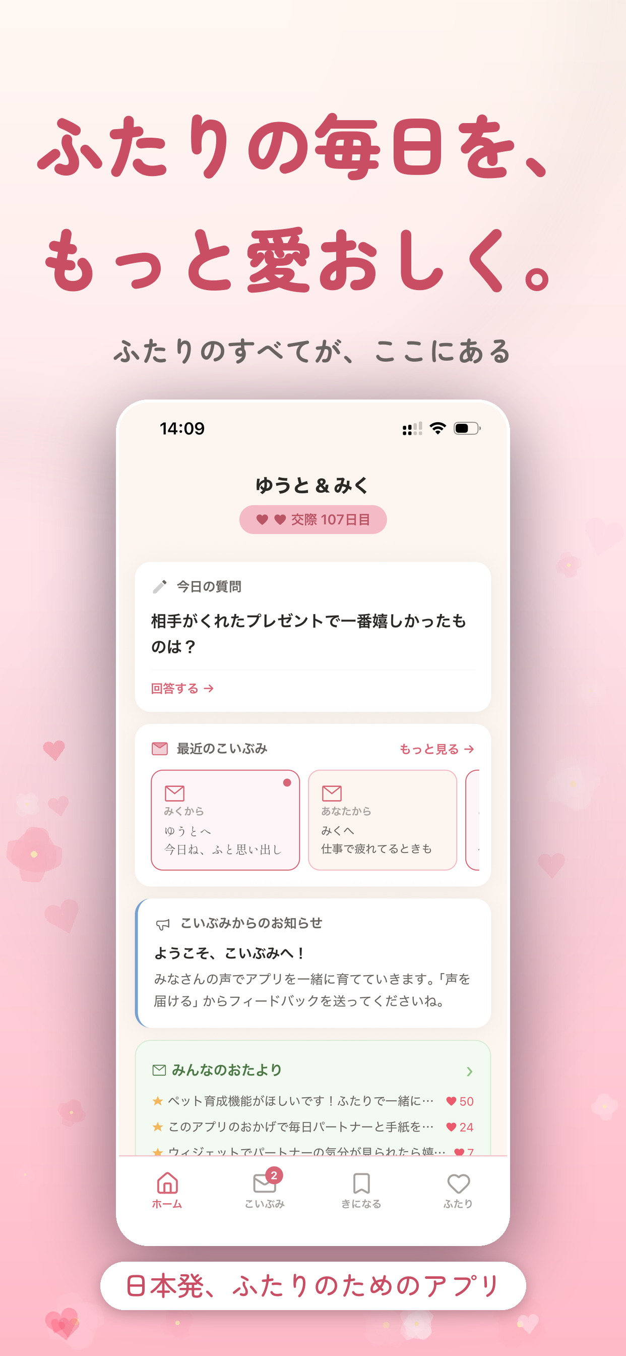こいぶみ ホーム画面